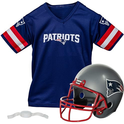 Franklin Sports NFL New England Patriots Kinder Fußballhelm und Trikot Set - Jugendliche Fußballuniform Kostüm - Helm, Trikot, Kinnriemen - Youth M