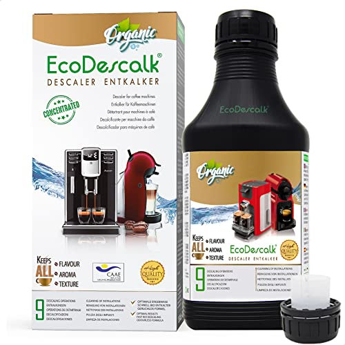 EcoDescalk Descalcificador Ecológico 500 ml (9 Usos) – Líquido Antical 100% Natural para Cafeteras y Máquinas de Café de Todas las Marcas – Limpieza y Mantenimiento Profesional