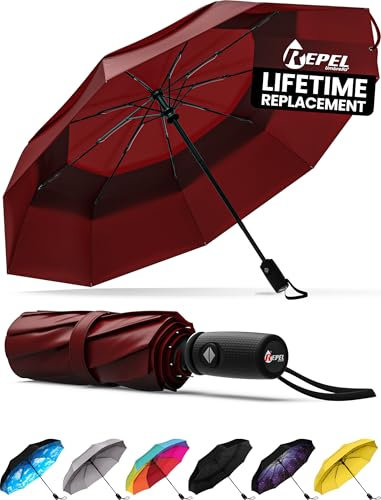 Repel Umbrella Windproof Travel Umbrellas for Rain - Easy Auto Open Close, Durable & Compact Umbrella, Strong Fiberglass Frame, Waterproof Canopy - Backpack, Purse, Portable Umbrella for Travel