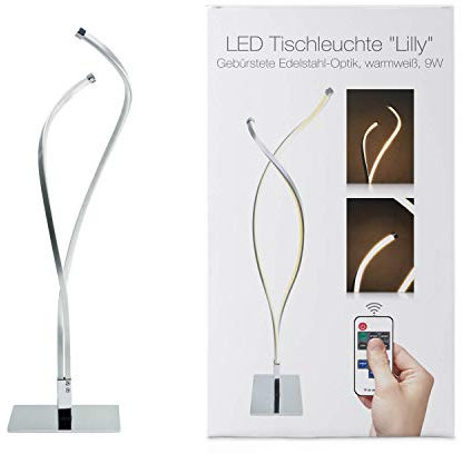 LED Universum LED Tischlampe Lilly: aus Aluminium in Hochglanz-Chrom-Optik und opalem Kunststoff, 9W, warmweiß (3000K), 47 x 12 x 12 cm, Funkset mit Touchsteuerung und Controller