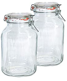 Barattoli Bormioli Fido con chiusura a gancio, 2 pezzi | Capacità: 3 l | Conservazione ermetica grazie all'anello di gomma e alla chiusura a leva