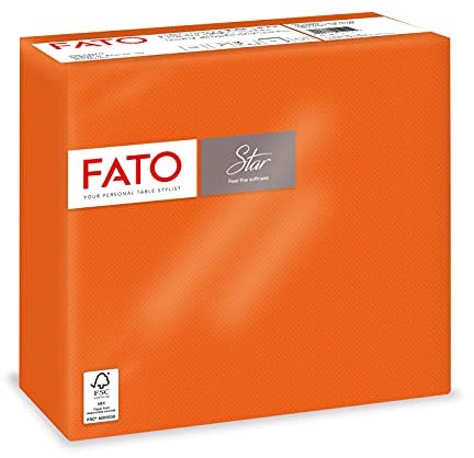 Fato - Einwegpapierservietten, Weichheit und Sanftheit, Packung mit 40 Servietten, Größe 38x38 gefaltet in 4, 2-lagig, Farbe Orange, 100% reines Zellulosepapier, FSC-zertifiziert
