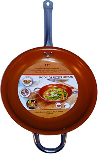 Copper Frying Pan 12-Inch Non Stick Ceramic Infused Titanium Steel Oven Safe, Dish Washer Safe, Scratch Proof by Copper Pan