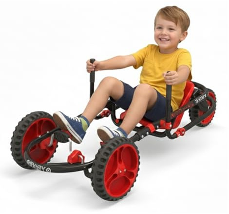 YBIKE Explorer Pedal Car - 3-Wheel Go Kart for Kids, Ride On Toys for Girls and Boys, Ages 4 & Up, Steer with Handles, Adjustable Frame & Seat, Up to 155 lbs, Red & Black