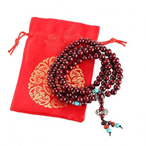 lachineuse - Bracelet-Collier Mala Bouddhiste Traditionnel - 108 Perles en Bois de Jujubier - Bijou Chapelet Bouddhiste - Traditions d'Asie - Pochette Satinée Offerte - Idée Cadeau Asie