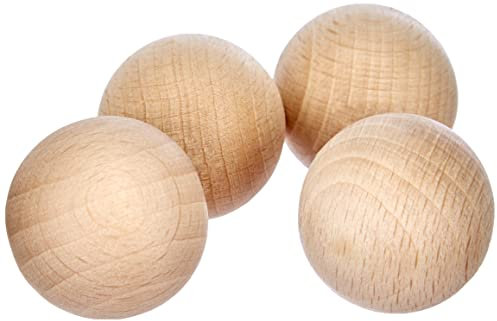 Rayher 6252500 Boules en bois, nature, 4 pces., ø 30mm, non percées, usages multiples, arts créatifs, décorations, figurines