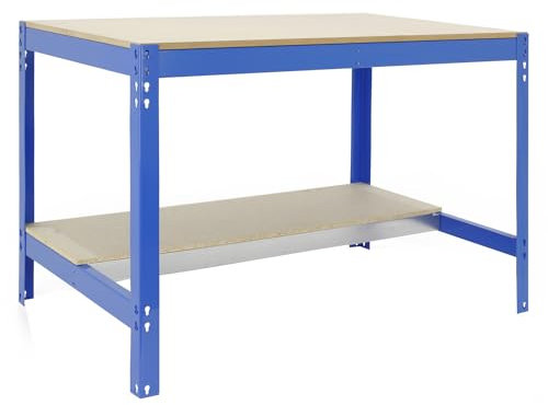 SimonRack Werkbank 600 kg Belastbarkeit, 84,2x121x76 cm, Große Arbeitsfläche Arbeitsfläche, Arbeitstisch, Holz-Arbeitsplatte, Blau/Holz - BT0