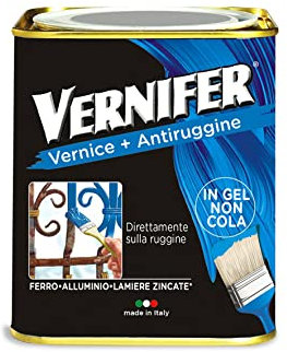 VERNIFER Vernice e Antiruggine, Formula in Gel, Idoneo su Ferro, Alluminio e Lamiere Zincate, Applicabile Direttamente sulla Ruggine, Colore Grigio Medio Brillante, 750ml