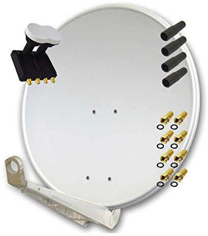 Premium X Deluxe 85 Alu Antenne Digital SAT Schüssel in Hellgrau mit Quad Monoblock LNB 3° für 4 Teilnehmer Astra 19,2° Eutelsat 16°