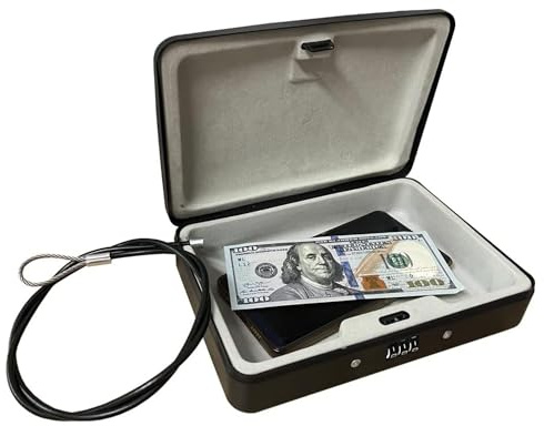 SEPOX® Water/Fire-Resistant Portable Security Case Lock Box Steel, Personal Travel Safe Storage Cabinet for Small Item, 3-Ft Cable, Ressetable Combination Lock for Dorm, Car, Sports, Office