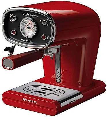 Ariete 1388-30 1388/31 CAFETERA Espresso Negra Cafe Retro, 900 W, 2 Cups, Plástico, Rojo