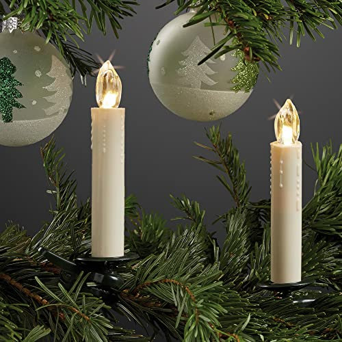 hellum LED Weihnachtsbaumkerzen kabellos (Erweiterung-Set), 5x warmweiß LED Kerzen, batteriebetriebene 14x2cm Christbaumkerzen ohne Kabel, elfenbein Wachstropfen 602647