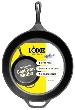 Lodge 33.66 cm / 13.25 inch Pre-Seasoned Cast Iron Round Skillet/Frying Pan