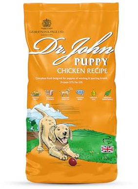 Dr John Puppy Dry Dog Food 10kg – High Protein Chicken Puppy Food with Omega 3 for Brain Development – Complete Nutrition for Working & Active Breed Puppies from Weaning