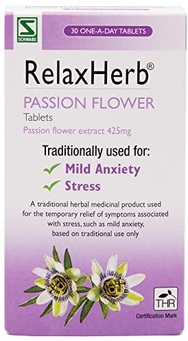 Schwabe Pharma - RelaxHerb - Passion Flower Extract 425g - Traditionally Used for The Relief of Low Mood - Traditional Herbal Medicinal Product - 30 Tablets