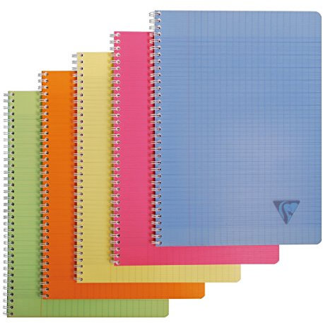 Clairefontaine 328116C Collection Linicolor Fresh Un Cahier à Spirale - A4 21x29,7 cm - 180 Pages Grands Carreaux - Papier Blanc 90 g - Couverture Polypro Transparent - Couleur Aléatoire