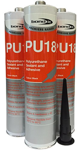 (2 Tubes) PU18 Black Polyurethane Sealant Adhesive Strong Flexible for Construction, Auto and Marine applications. Non Shrinking High Grab Suitable for Expansion Joints . Paintable .