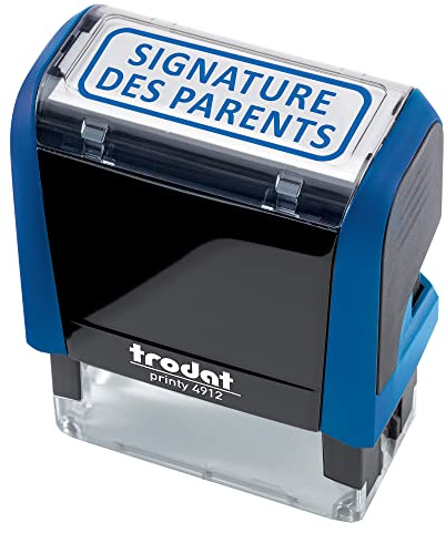 Tampon encreur enseignant Signature des Parents Trodat 4912 X-Print encrage automatique rechargeable - Encre de couleur bleue - Format de l’impression 45 x 16 mm - Idéal pour les documents d'école
