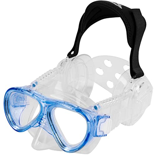 IST ProEar Kids Dive Mask with Ear Covers, Scuba Diving Pressure Equalization Gear, Tempered Glass Twin Lens (Blue)