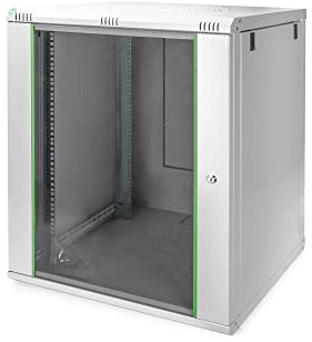 DIGITUS Armario de red – rack de 19 pulgadas – 16U – 600 mm de profundidad – 470 mm de profundidad útil – montaje en pared – capacidad de carga 60 kg – puerta de cristal – serie Dynamic Basic – gris