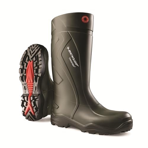 DUNLOP Purofort Thermo+ Full Safety – Botas de seguridad para hombre y mujer – Botas de invierno y botas de pesca con puntera de acero - Antideslizantes – Verde oscuro/Negro – Tallas 40