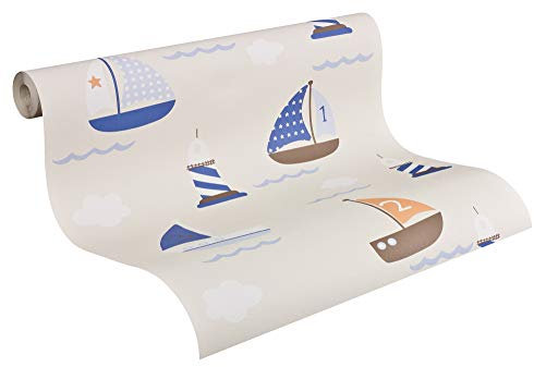 A.S. Création Tapete Boys & Girls 5 Papiertapete Kindertapete 10,05 m x 0,53 m beige blau braun 935548