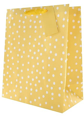Hallmark Large Gift Bag, Yellow Gift Bag, White Spots, Easter, Christmas, Birthday, Yellow, White