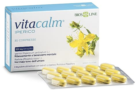 BIOS LINE - VitaCalm Iperico Integratore per Tono dell'Umore e Benessere Mentale con Iperico, Rodiola, Passiflora, Triptofano e Magnesio 30 Compresse