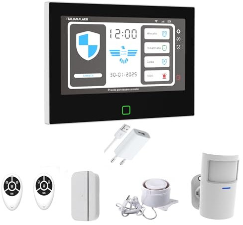 ITALIAN ALARM - Allarme Casa Senza Fili Anti Jamming, Antifurto Casa Wireless Anti Jammer con Schermo Touch 7, Supporta Sim GSM 4G, Gestione Smart con APP, Assistenza Telefonica Italia