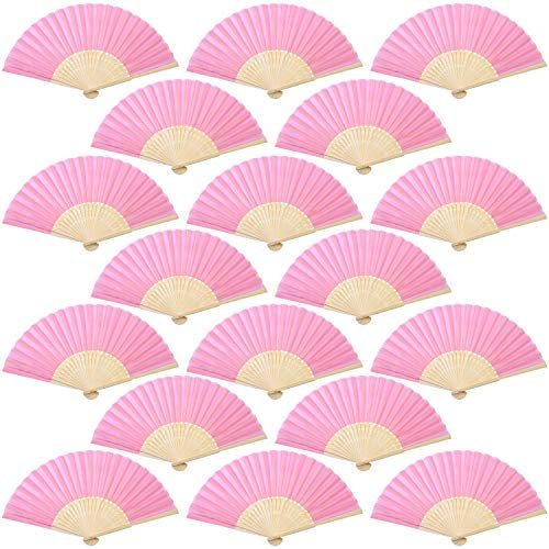 Aneco 18 Pieces Pink Handheld Cloth and Bamboo Folding Fans for Wedding Decoration, Church Gifts, Party Favors, DIY Decoration
