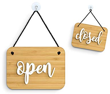 SIGNS - Bambus Brush Open/Closed Türschild OC04 - Open/Closed Englisch Doppelseitig hängende Türplatte - Reversible Open Closed Business Shop Window Sign for Pubs, Restaurants