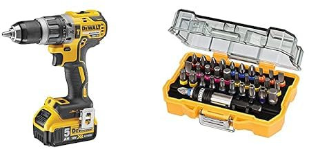 DeWalt Dcd796P2-Qw Trapano Avvitatore, A Percussione, 2 Velocità & Dt7969-Qz Set Avvitatura Composto Da 32 Pezzi Assortiti, Adattatore Magnetico 1/4