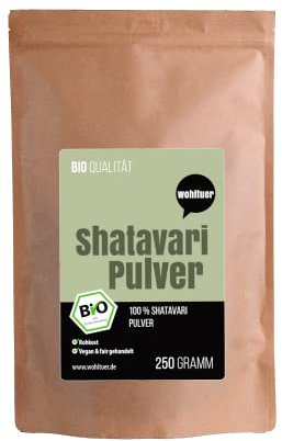 Wohltuer Polvo Shatavari orgánico de 250 g. En calidad de crudo. De cooperación de pequeños agricultores, justo, orgánico y ayurvédico.