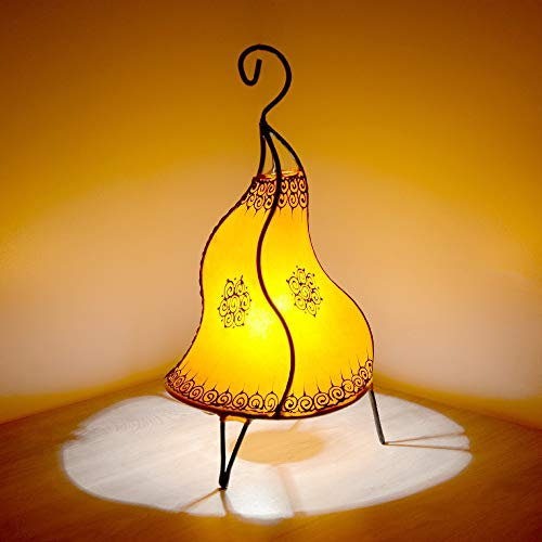 Hannah 320324 Lampe de table orientale avec pied en métal et abat-jour en cuir Orange 40 cm