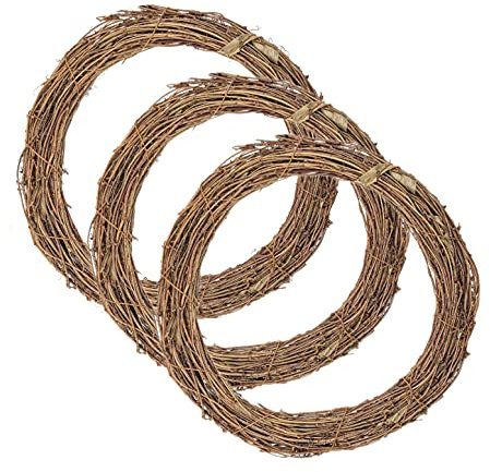 JZK 3 x Grapevine wreath 25cm large twig wreath to decorate, natural vine wreath ring for crafts, Halloween wreath base, front door christmas garland, wicker wreath frame