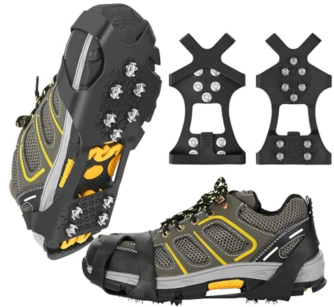 Ice Grips for Shoes and Boots, Xndryan Crampons Ice Cleats for Boots Anti Slip Shoe Grips Silicone Stainless Steel Ice Grippers Shoe Spikes for Walking Fishing Hiking Climbing(L)