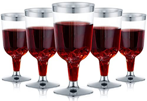LATERN 30 Piezas Copas de Vino de Plástico, 170ml Copas de Cata de Vino de Plateadas Copas de Vino de Fiesta con Tallo Reutilizables para Bebidas Whisky Champán Cerveza Cóctel Martini (13,4 x 6,5cm)