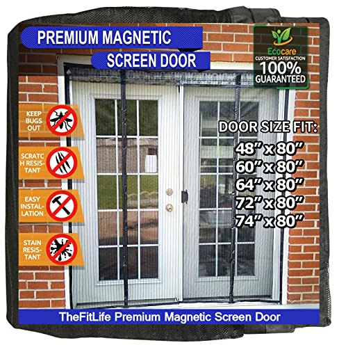 TheFitLife Double Door Magnetic Fly Screen - Mesh Curtain with Full Frame Hook & Loop Powerful Magnets, Snap Shut Automatically