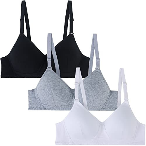 EDS Service Teen Girls Bras, Wire Free Cotton Training Bra for Kids, Young Girls Sports Padded Crop Top with Adjustable Strap for Women 12-18 Years Pack of 3 32A