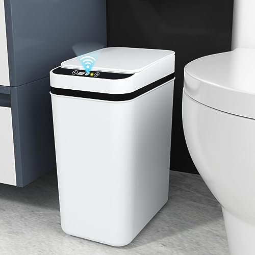 CISSIYOG Cestino con Sensore di Movimento 12L Bidone Automatico per Bagno, Slim in Plastica con Coperchio, Cestino Intelligente Impermeabile per Camera Letto Toilette Cucina Ufficio (Rettangolare)