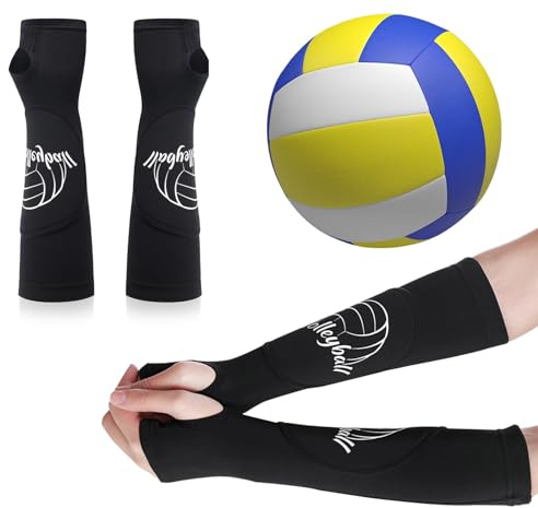 1 Par Coderas de Compresión para Brazo de Voleibol, Accesorios para Antebrazo para Entrenamiento de Voleibol, Mangas Deportivas para Antebrazo, Estantes Protectores y Orificio para Pulgar (Negro S/M)