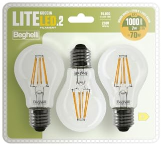 Beghelli LAMPADINA CON FILAMENTO LED 7W E27 2700K 3PZ