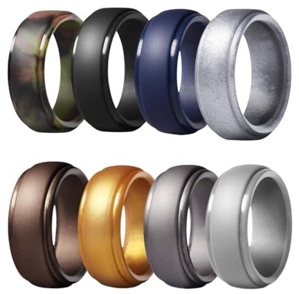 JewelryWe 8pcs Silikon Eheringe für Männer: 8mm Herren Gummi Hochzeit Bands Gummibänder Sport Ringe Flexible Silikonringe Verlobungsringe Geschenke 8 Faben Set Größe 62