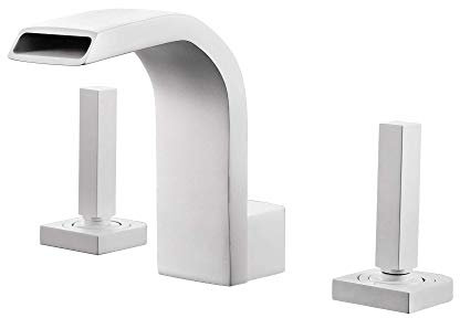 RajoNN Waterfall Basin Mixer Tap Deck Mounted Brass Bathroom Sink Hot and Cold Mixer Lavatory Double Handle Washbasin Sink, White
