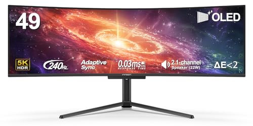INNOCN 49 49Q1S OLED Curved Gaming Monitor 5120 x 1440p 240Hz, 0.03ms, USB Type C 90W, HDMI 2.1, DisplayPort, USB Hub, Surrounding Speakers, Adaptive-Sync, Height Adjustable Stand, Black