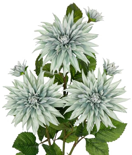 Hollyone Flores artificiales grandes de 7.5 pulgadas con tallos largos, 3 flores falsas azules y 3 capullos decorativos de imitación, arreglos florales para decoración del hogar, sala de estar, cocina