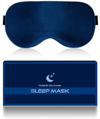Aosun Seiden Schlafmaske für Seitenschläfer, 22 Momme, 100% Reine Natürliche Bio Maulbeerseide Augenmaske für Herren & Frauen, 9 7% Lichtblockierende Schlafbrille mit Verstellbares Gummiband, Blau