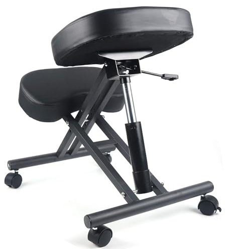 Estabeter Ergonomischer Kniestuhl Ergonomisch Bürostuhl Computerstuhl Kniehocker mit 4 Rollen Orthopädischer Rückenschmerzen Stuhl Höhenverstellbarer Kniehocker Schwarz 250LBS für Zuhause und Büro
