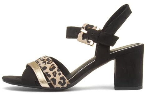 MARCO TOZZI Damen Sandalen mit Absatz Elegant Vegan, Schwarz (Black/Leo), 41 EU