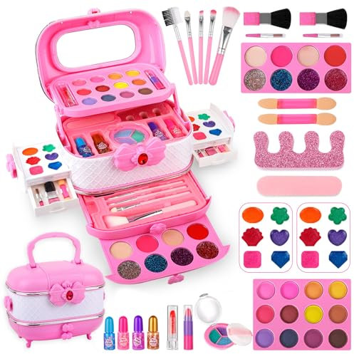 Kinderschminke Set Mädchen, 54 PCS Schminkkoffer Mädchen,Waschbar Schminke Kinder Make Up Set Mädchen Spielzeug, Schminkset Mädchen für Weihnachts Geburtstags Geschenke für 3-12 Jahre